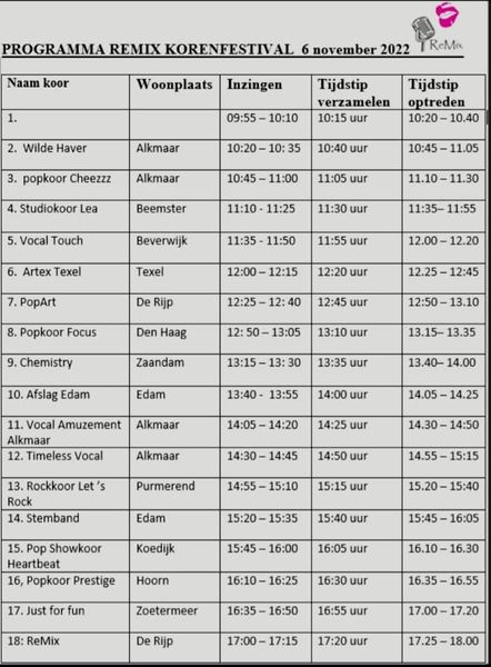 Afbeelding met programma ReMix Korenfestival 2022